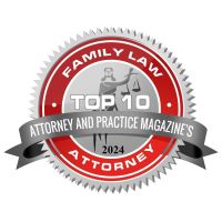 Award. reads: Attorney and Practice Magazine's Top 10: Family Law Attorney. Visit listing page.